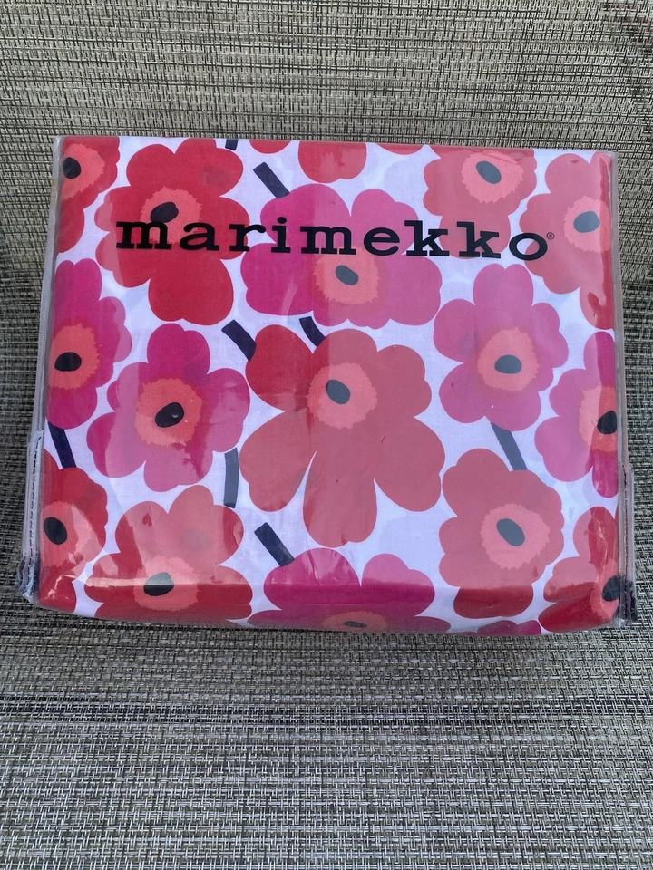 Juego de sábanas Marimekko Mini Unikko rojo algodón percal T200 crujiente y fresco KING 4 piezas Foto 3 de 4