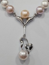 Designer Cultured Pearl Tri-color Necklace 16.5" Pink, White, Lite Purple. New