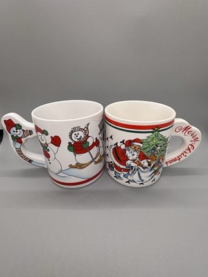 Vintage The Love Mug Snowman Alco Industries & Enesco Santa Claus Mug 3D Handle