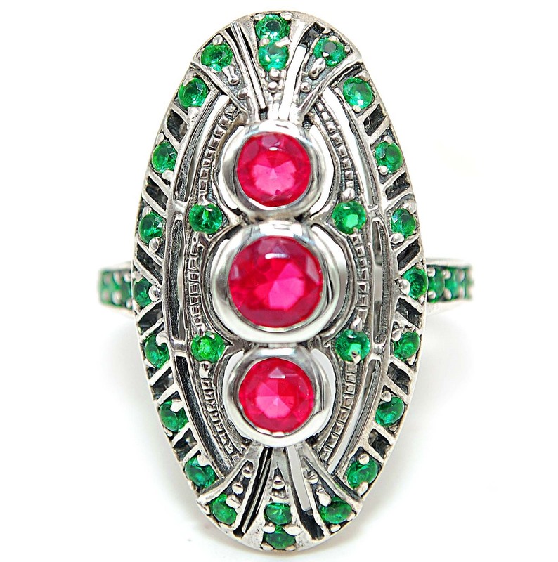 1CT Heat Treated Green Tourmaline 925 Sterling Silver Filigree Ring Sz 8 F7-5