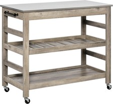 Rolling Kitchen Cart with Stainless Steel Countertop Kitchen Butcher Block Cart
