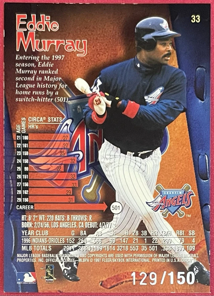 Eddie Murray 1997 Circa Rave #33 /150 #D 129/150 Angels - Image 2 of 2