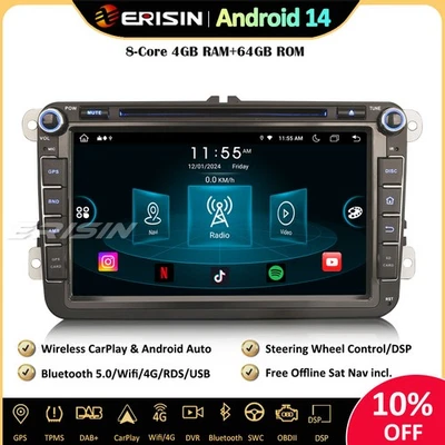 8" DAB+Android 14 Autoradio GPS DVD for VW Passat Golf 5/6 Polo Caddy T5 Touran - Photo 1/4