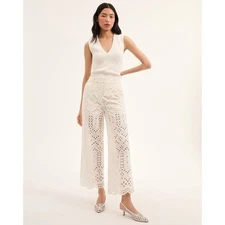 Veronica Beard Kemper Cotton Eyelet White Pant Size 2 (MSRP $498)