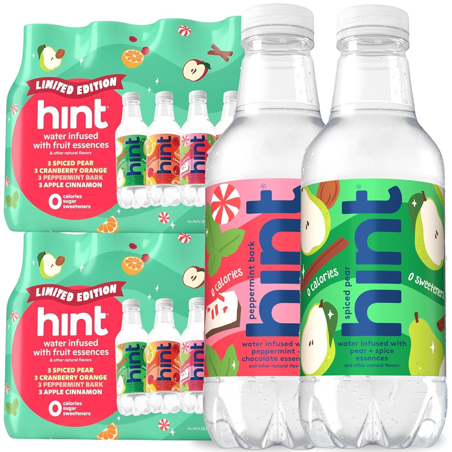 Hint Fruit Infused Water Winter Variety Pack, Sugar Free, 16oz Bottles, 24ct