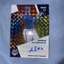 2021 Panini Mosaic Anderson Tejeda #RAM-AT Rookie Auto Red & Yellow /88 Rangers