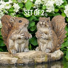 Red Squirrel Garden Ornament With Acorn Squirrels Sculpture Home Lawn Patio Deco