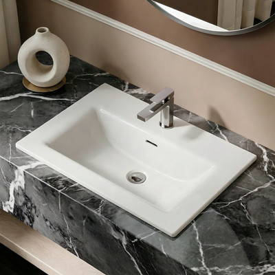HOROW 24''W x 17''D Drop In Bathroom Sink White Ceramic Vanity Sink with Overflow