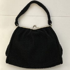 1940s 1950s Corde Bead by Lumured Black Beaded Purse Evening Bag Retro Vintage