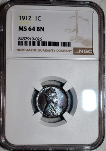 NGC MS-64 BN 1912-P Lincoln Cent, Radiant, Beautifully Toned specimen!