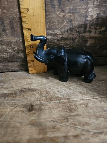 VTG Hand Carved Solid Black Onyx Elephant Sculpture - Picture 10 of 10