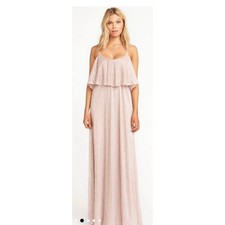 Show Me Your Mumu Dress Womens 2XS Blush Pink Shimmer Pleated Maxi Capelet