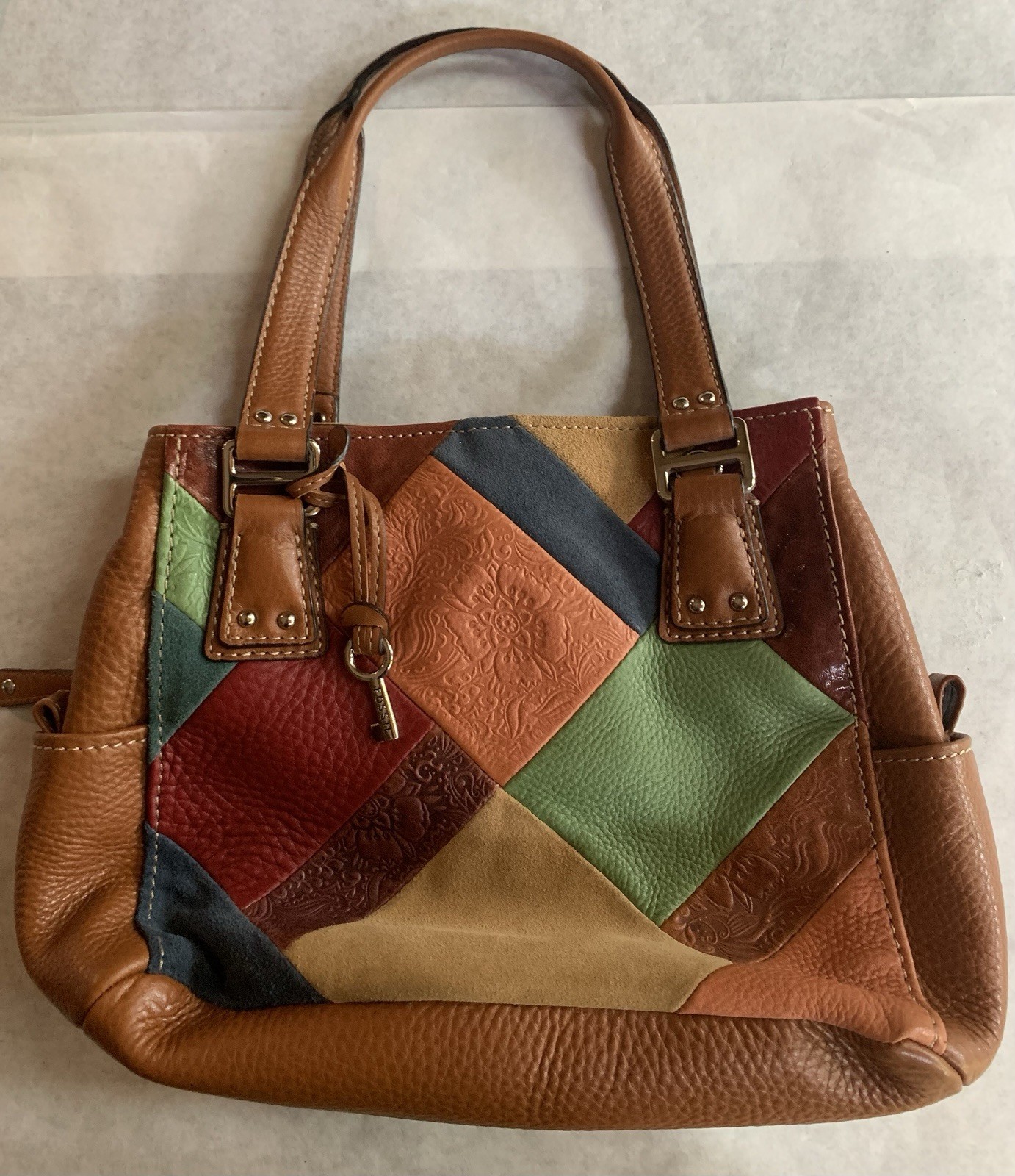 Fossil Patchwork Leather & Suede Convertible Hobo… - image 22