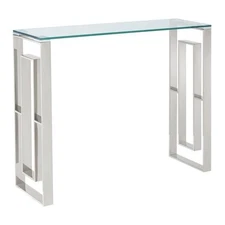 Contemporary Stainless Steel and Glass ConsoleDesk Silver