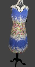 Tahari Arthur Levine Blue Mix Fit & Flare Floral Short Dress Size Uk 14 US 10