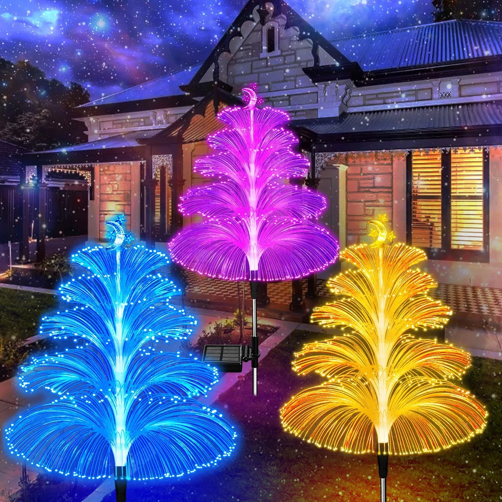 Solar Garden Lights Decorations Outdoor Waterproof 5 Layer Optical Fiber 7 Co...