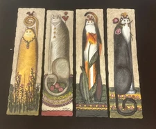 E Smithson Vintage Cat Themed 3D Wall Art Set Of 4 Plaques 11" X 3” Folk Art