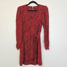 Free People 4 Kinsley Wrap Dress Red Black Floral Print Long Sleeve Mini