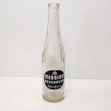 Vintage Mission Beverages Soda Bottle 10 oz Pop Clear Glass ACL Las Vegas NV X