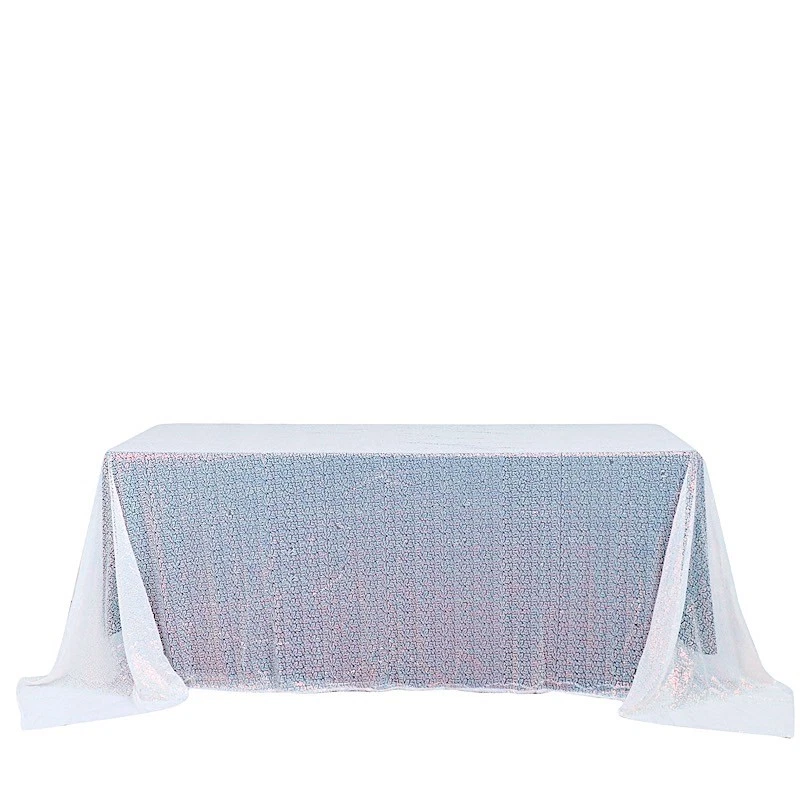 MANTEL RECTANGULAR LENTEJUELAS AZUL IRIDISCENTE 90x132" boda fiesta catering Foto 3 de 4