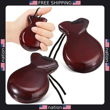 2 Pack Traditional Spanish Castanets - Wood Hand Percussion - Brown Pair Gift