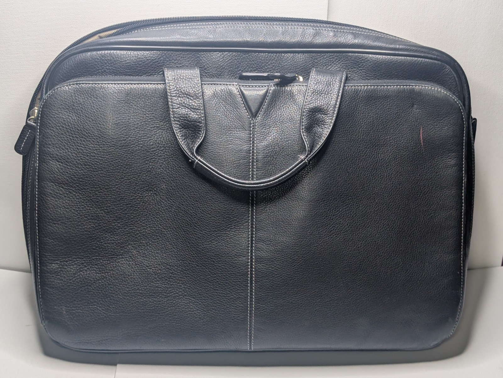 Johnston & Murphy Black Leather Laptop Briefcase Messenger Bag Shoulder Strap