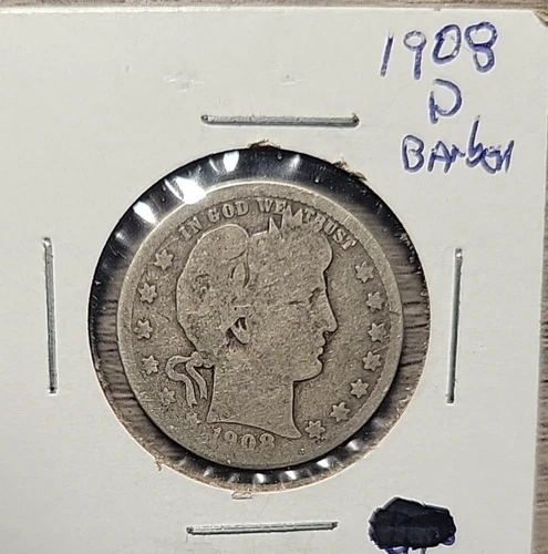 1908-D US Barber Quarter. VERY NICE