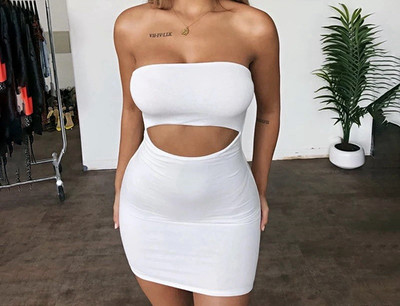 white tube top bodycon dress Women's Strapless Cut-Out Stretch Mini Dress, Size S Knit Genuine Leather Mens Black Sweater dresses XXS-4XB:XL The straight neckline frames