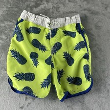 OshKosh B'gosh Swim Shorts Boys 5T Neon Green w/ Blue Pineapples Trunks
