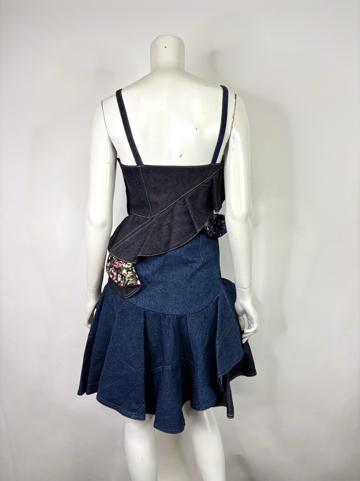 Vtg Alexander McQueen 2017 Blue Patchwork Denim D… - image 3