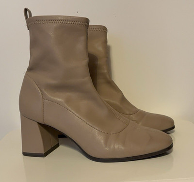 Tamaris Stiefeletten beige Gr. 38 Blockabsatz 7 cm glänzend