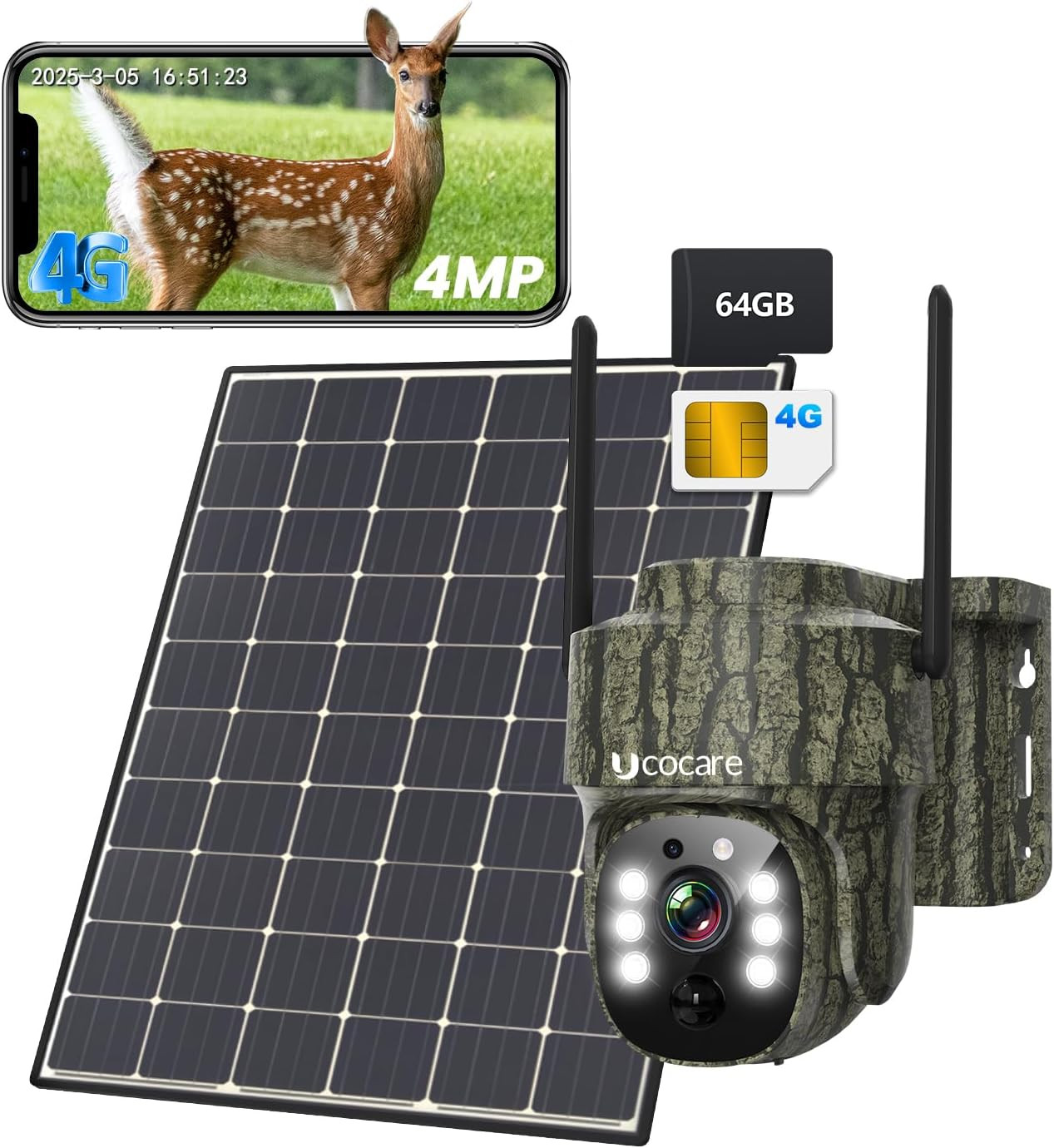 UCOCARE 4MP Fototrappola Con SIM, Tarjeta SD 64G, 360° Telecamera Con SIM 4G Da 