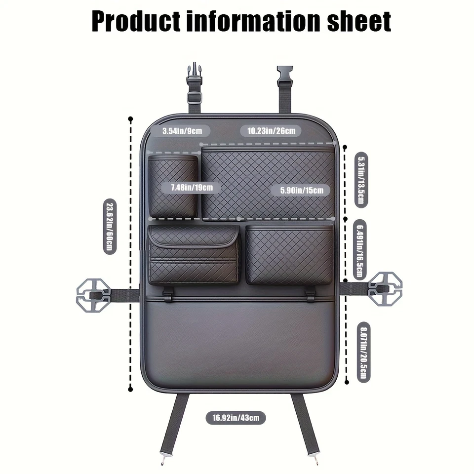 Organizador de respaldo de asiento de coche - Almacenamiento multifuncional para elementos esenciales de coche Foto 2 de 4