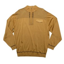 Venezza Sweater Mens 3XL Brown 1/4 Zip Mock Neck Geometric Knit Pullover Pocket
