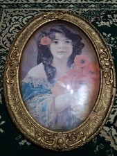 RAGAZZA VITTORIANA cornice ornata a bolla oro CORNICE STAMPA EXTRA LARGE 24”x17”