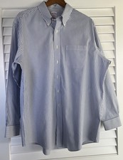 Brooks Brothers 346 Mens Striped Button Up Shirt Blue/White Size 17 4/5 EUC