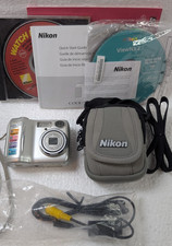 Nikon Coolpix E2200 2MP Digital Camera w/ Cable, Manuals, Case- Silver, Tested