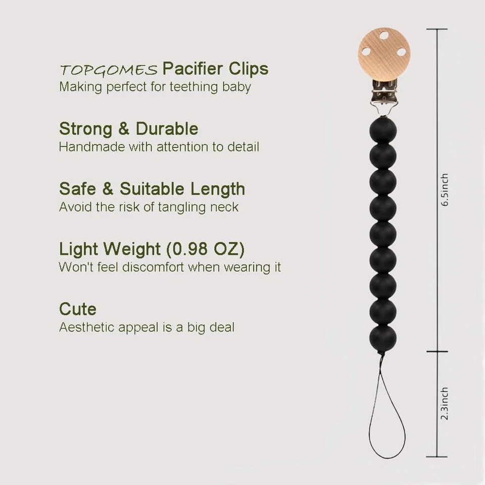 Paquete de 2 soportes de clip de chupete de silicona para bebé se adapta a la mayoría de los chupetes sin BPA NEGRO Foto 3 de 4