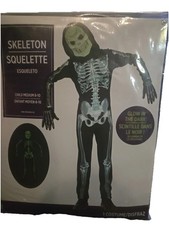 Skeleton Green Glow In The Dark Halloween Costume Child Medium 8-10 Yrs NEW