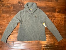 Rugby Ralph Lauren Mens Gray Wool Shawl Collar Sweater Elbow Patches, Size Large
