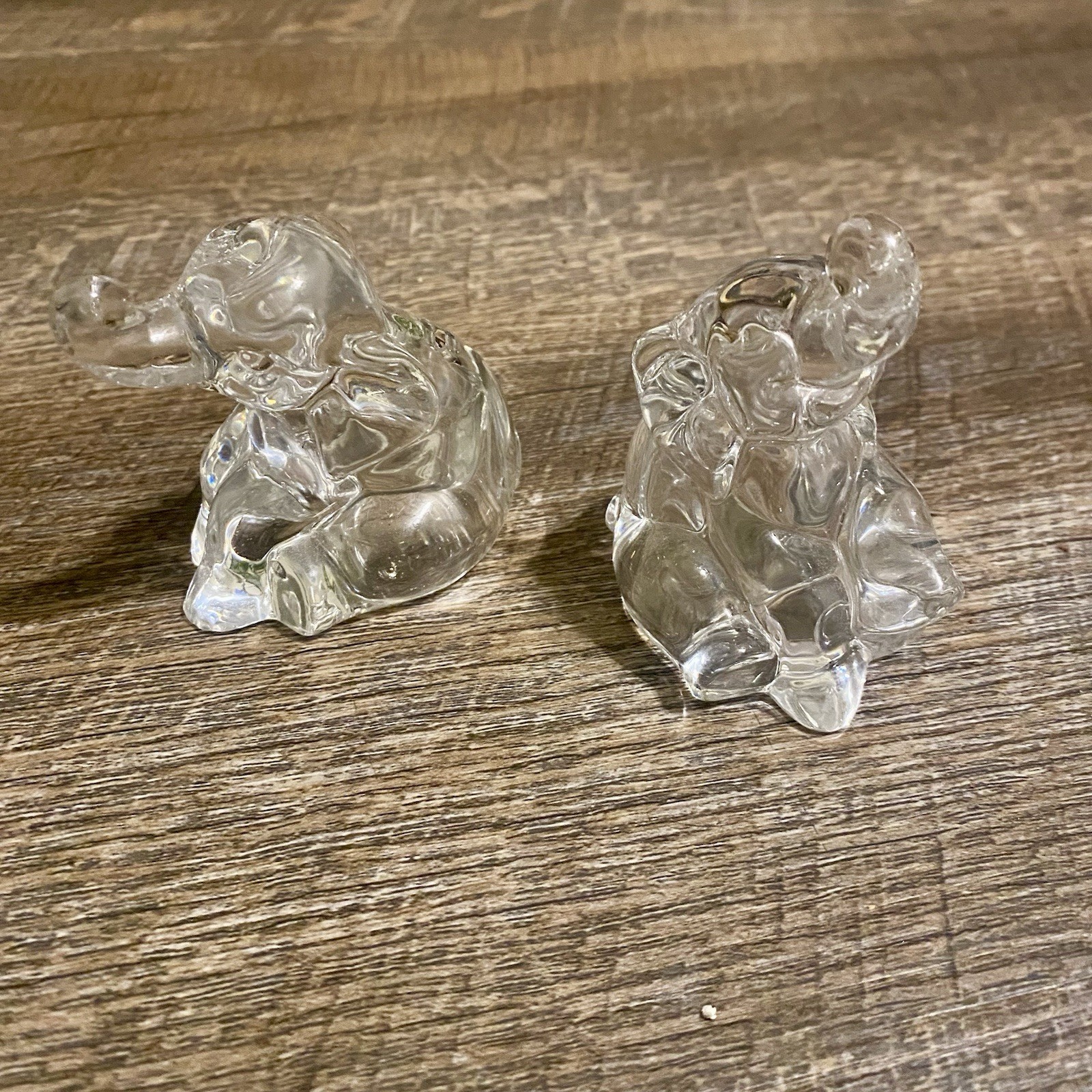 2 Lenox Crystal Elephants Trunk Up Clear Figurine Czech Republic Lead Crystal