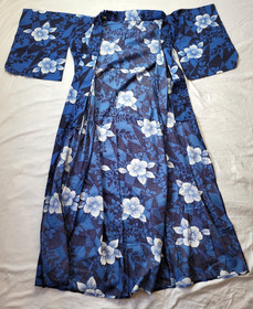 Japanese Style Kimono Cotton Yukata Blue White Floral  NO Belt 64" Long