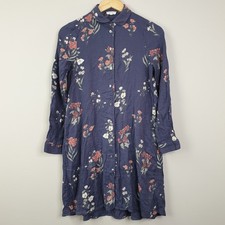 Fat Face Shirt Dress Womens UK 6 Navy Blue Floral Button Front Feminine Boho