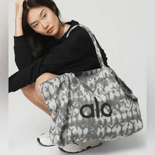Alo Yoga Tie-Dye Canvas Shopper Tote Bag 100% Cotton Gray Black One Size