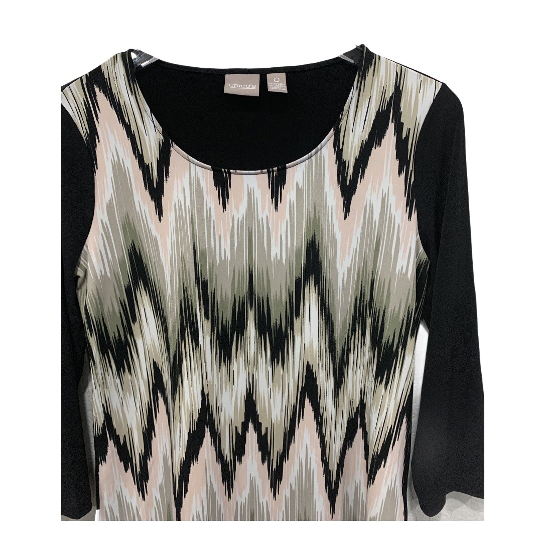Chico’s Zigzag Pattern Stretch Top Blouse Size M … - image 3