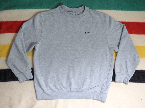 VTG Y2k 2000s Nike Mini Swoosh Check Logo Heather Gray Pullover Sweatshirt L