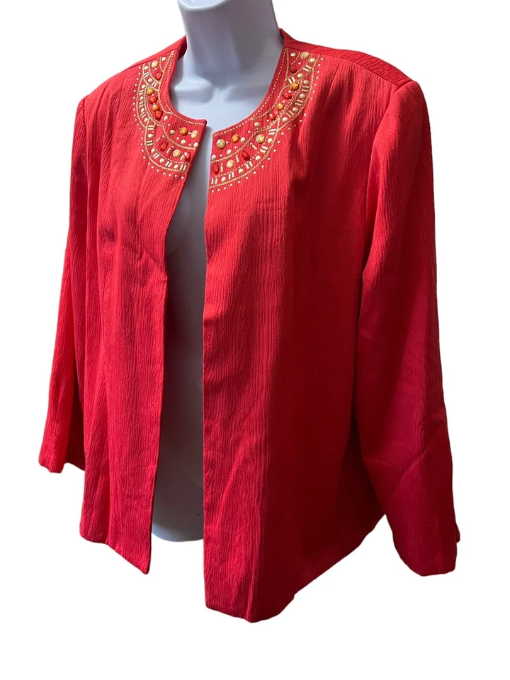 Jaqueta Blazer Alfred Dunner Manga Longa Sem Fecho Tamanho 16 Coral Escuro Dourado - Imagem 2 de 4