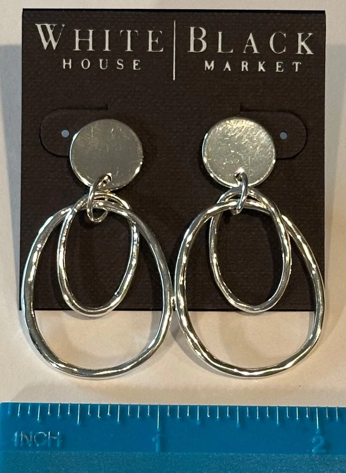 WHITE HOUSE BLACK MARKET Silver Tone Double Hoop Dangle/Drop Earrings NEW - Image 4 of 4