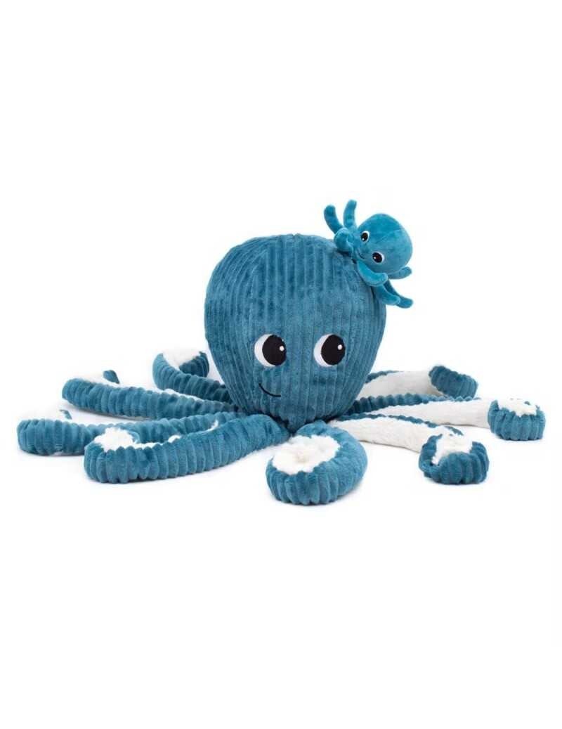 Pieuvre bleue maman et bébé Les Ptipotos 45 cm peluche