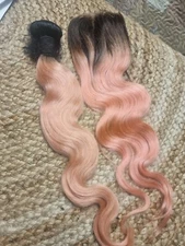 12A 20+20INCHES 4X4 CLOSURE BUNLDES 150g BRAZILIAN HAIR BODY WAVE 1b#/PINK OMBRE